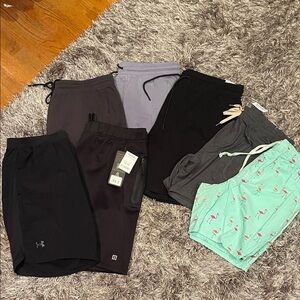 7 pr Assorted Men's Athletic Shorts Bundle - Black, Gray, Mint Flamingo XL